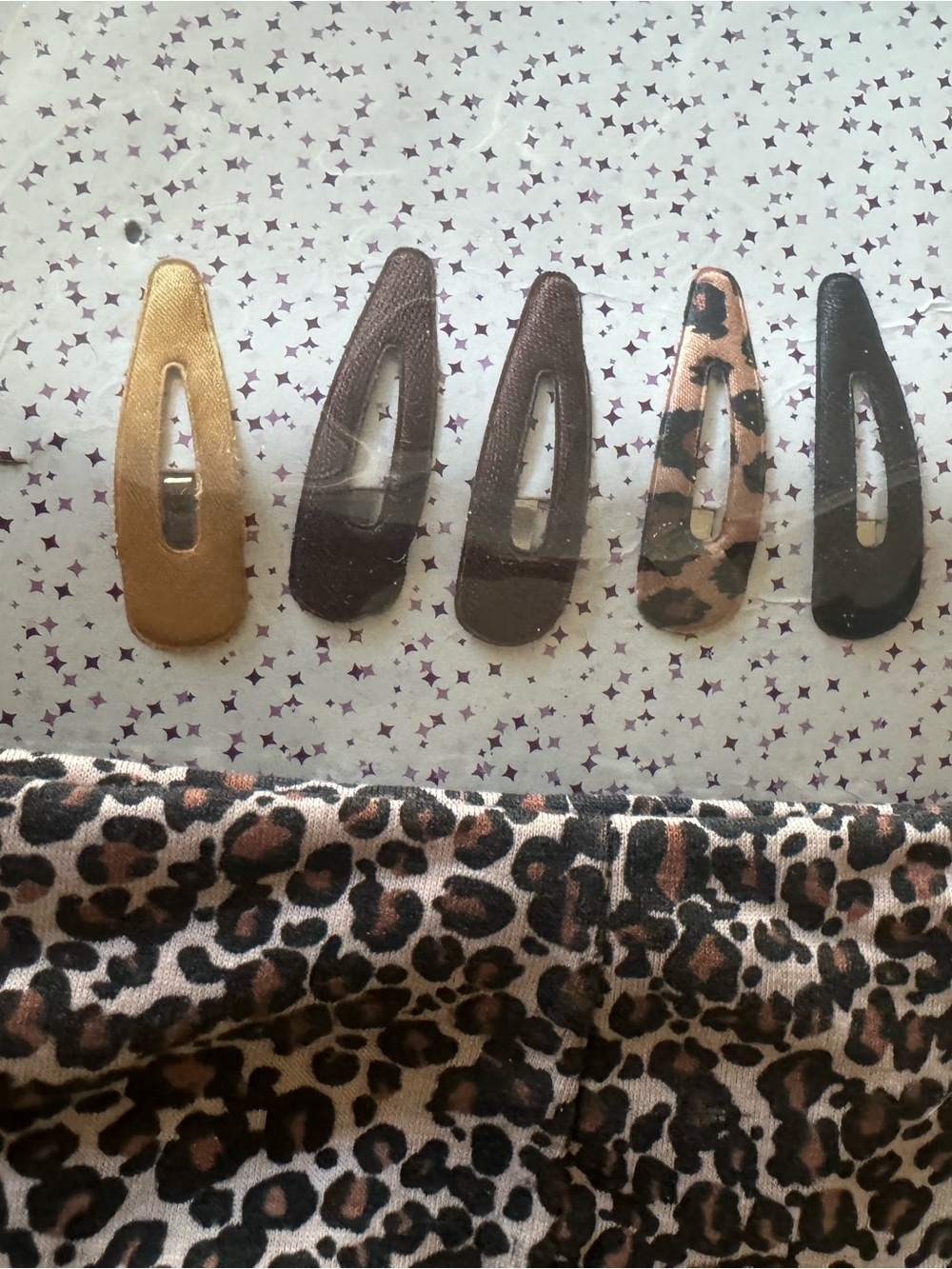 Girls Snap Hair Clip Set with Leopard Accent - Brown, Gold, Black